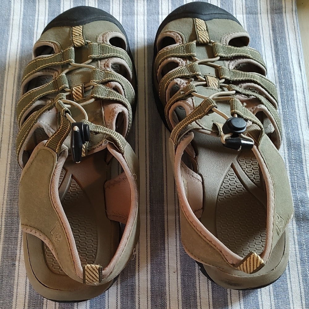 Green and Black KEEN Sandals with Protective Toe Cap